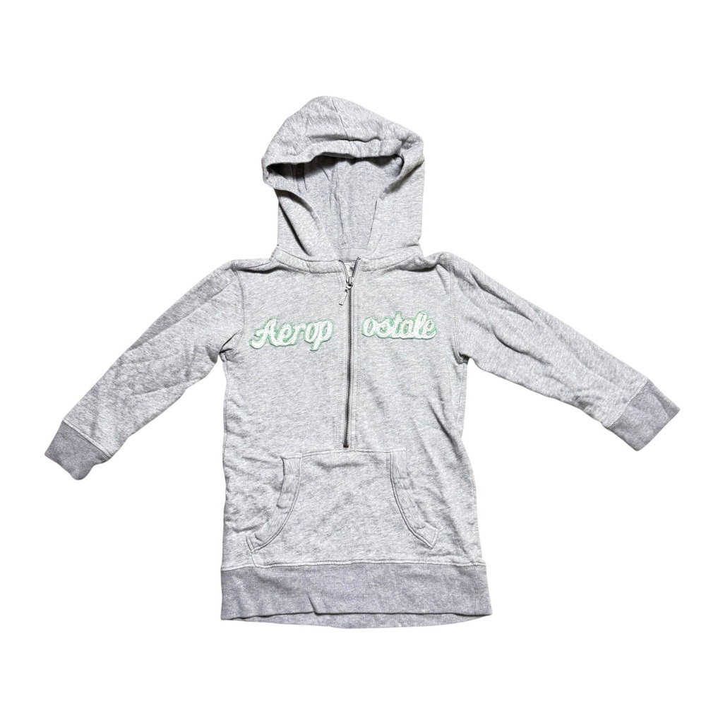 Aeropostale Gray Quarter Zip Hoodie Embroidered Logo Sweatshirt